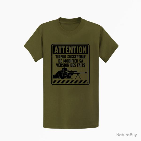 T-shirt Tir Sportif Attention tireur susceptible de modifier les faits Kaki / Noir