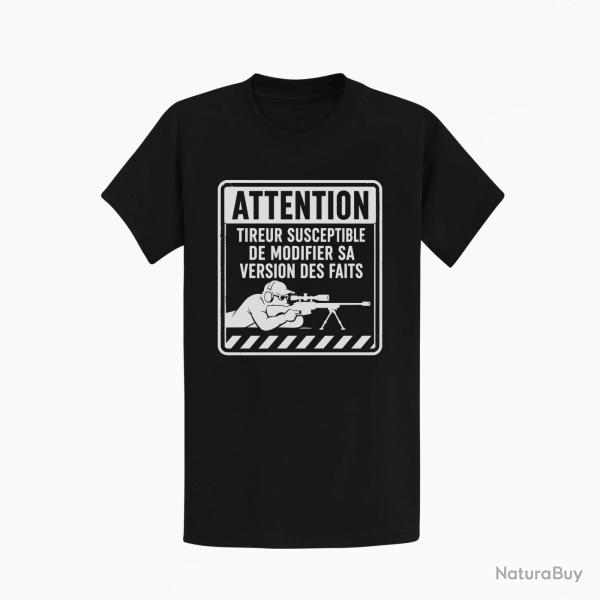 T-shirt Tir Sportif Attention tireur susceptible de modifier les faits Noir