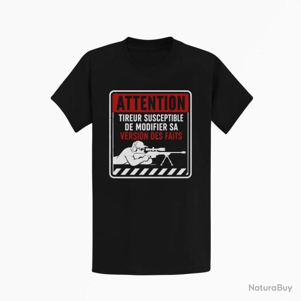 T-shirt Tir Sportif Attention tireur susceptible de modifier les faits Noir / Orange