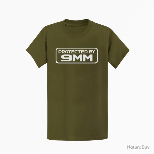 T-shirt PROTECTED BY 9MM Kaki / Blanc