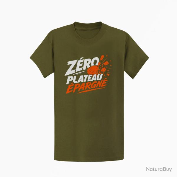 T-shirt Ball Trap Z�ro plateau �pargn� Tireur d�termin� Kaki / Blanc et orange