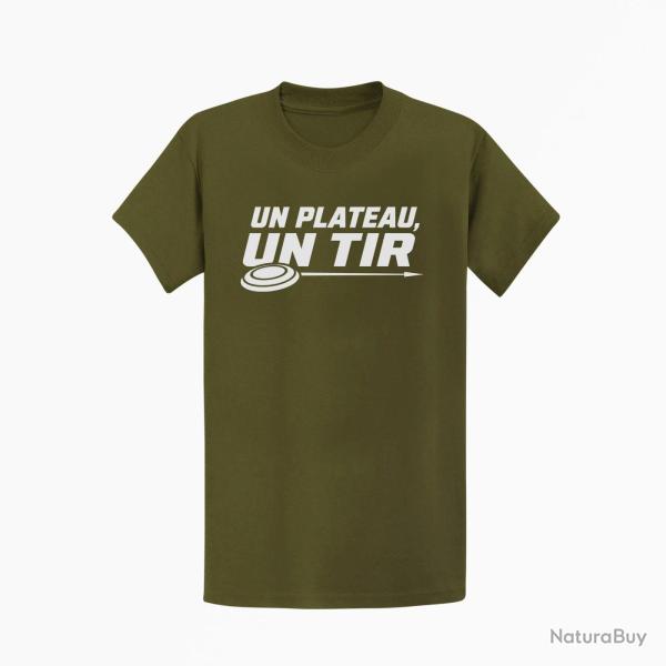 T-shirt Ball Trap Un plateau, un tir Trajectoire parfaite Kaki / Blanc