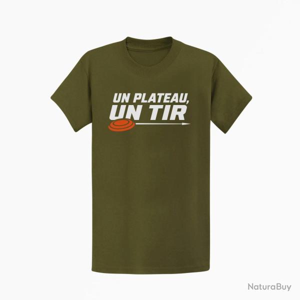 T-shirt Ball Trap Un plateau, un tir Trajectoire parfaite Kaki / Blanc et orange