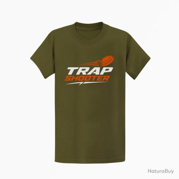 T-shirt Ball Trap Trap Shooter Fusil sportif Kaki / Blanc et orange