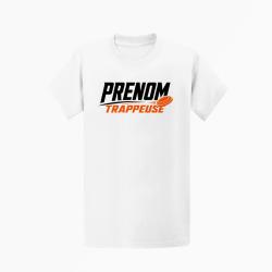 T-shirt Ball Trap Pr&eacute;nom personnalis&eacute; Trappeuse Blanc / Orange