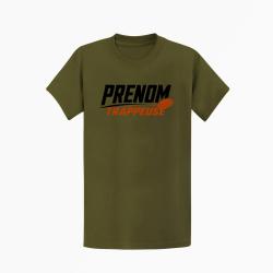 T-shirt Ball Trap Pr&eacute;nom personnalis&eacute; Trappeuse Kaki / Noir et orange