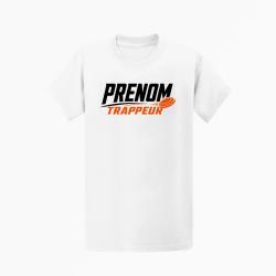 T-shirt Ball Trap Pr&eacute;nom personnalis&eacute; Trappeur Blanc / Orange