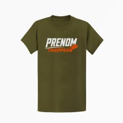 T-shirt Ball Trap Pr&eacute;nom personnalis&eacute; Trappeur Kaki / Blanc et orange