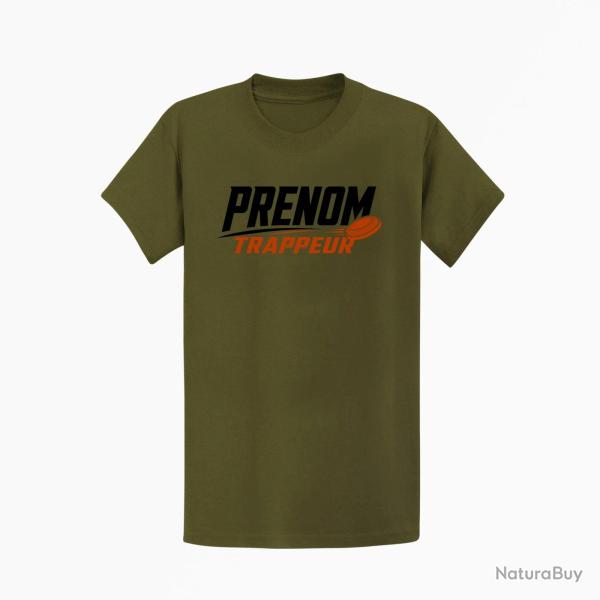 T-shirt Ball Trap Pr�nom personnalis� Trappeur Kaki / Noir et orange
