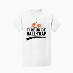 T-shirt Ball Trap Tireur sportif Fusil et &eacute;clats Blanc / Orange