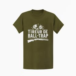 T-shirt Ball Trap Tireur sportif Fusil et &eacute;clats Kaki / Blanc