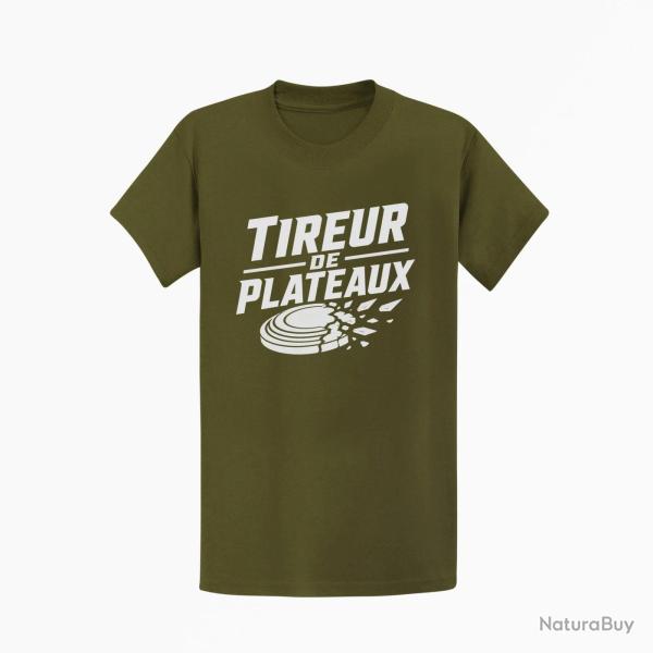T-shirt Ball Trap Tireur de plateaux Badge sportif Kaki / Blanc