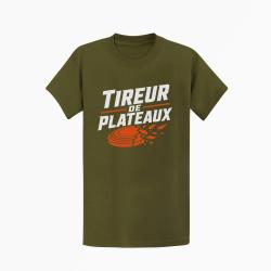 T-shirt Ball Trap Tireur de plateaux Badge sportif Kaki / Blanc et orange