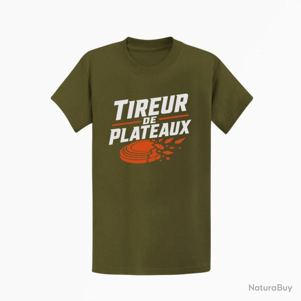 T-shirt Ball Trap Tireur de plateaux Badge sportif Kaki / Blanc et orange