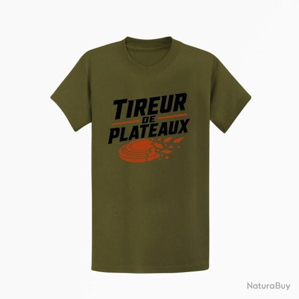 T-shirt Ball Trap Tireur de plateaux Badge sportif Kaki / Noir et orange