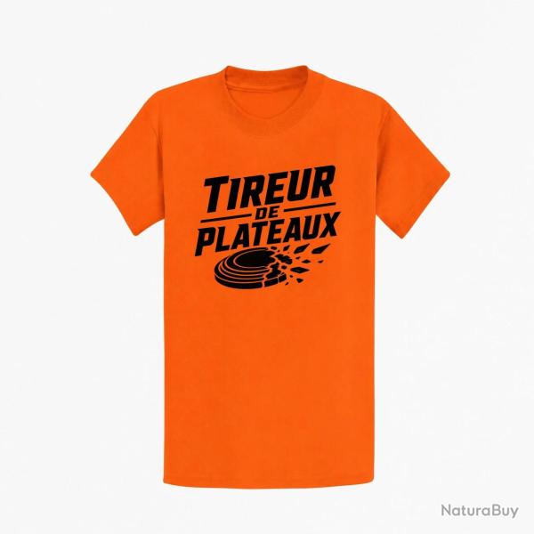 T-shirt Ball Trap Tireur de plateaux Badge sportif Orange