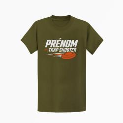 T-shirt Ball Trap Pr&eacute;nom personnalis&eacute; Trap Shooter Kaki / Blanc et orange