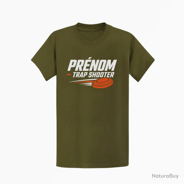 T-shirt Ball Trap Pr�nom personnalis� Trap Shooter Kaki / Blanc et orange