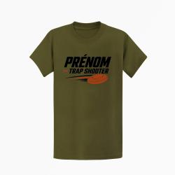 T-shirt Ball Trap Pr&eacute;nom personnalis&eacute; Trap Shooter Kaki / Noir et orange