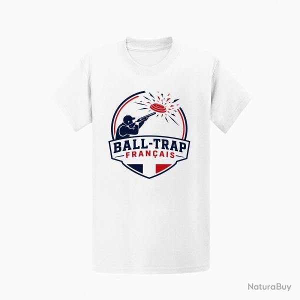 T-shirt Ball Trap Tireur fran�ais Plateau en ligne Blanc / Tricolore