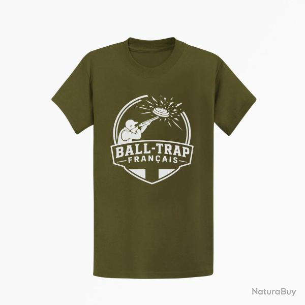 T-shirt Ball Trap Tireur fran�ais Plateau en ligne Kaki / Blanc