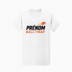 T-shirt Ball Trap Pr&eacute;nom personnalis&eacute; Passion tir Blanc / Orange