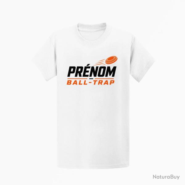 T-shirt Ball Trap Pr�nom personnalis� Passion tir Blanc / Orange