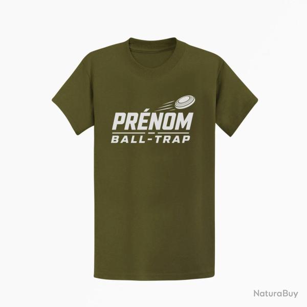 T-shirt Ball Trap Pr�nom personnalis� Passion tir Kaki / Blanc