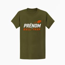 T-shirt Ball Trap Pr&eacute;nom personnalis&eacute; Passion tir Kaki / Blanc et orange