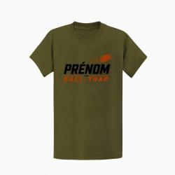 T-shirt Ball Trap Pr&eacute;nom personnalis&eacute; Passion tir Kaki / Noir et orange