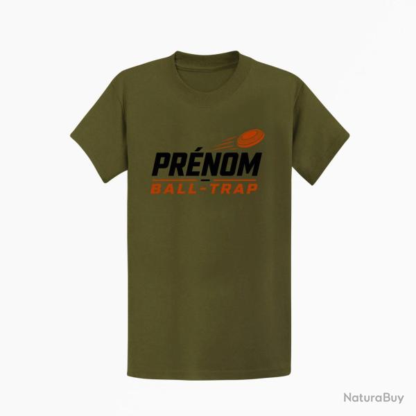 T-shirt Ball Trap Pr�nom personnalis� Passion tir Kaki / Noir et orange