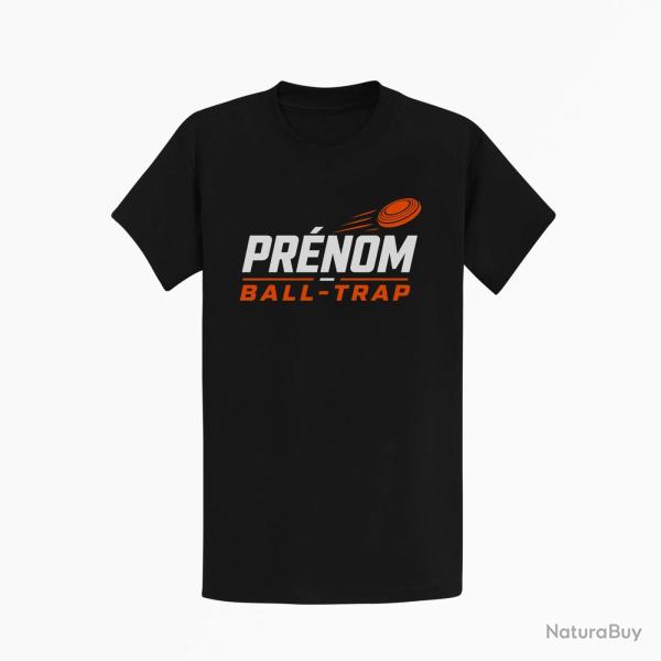 T-shirt Ball Trap Pr�nom personnalis� Passion tir Noir / Orange