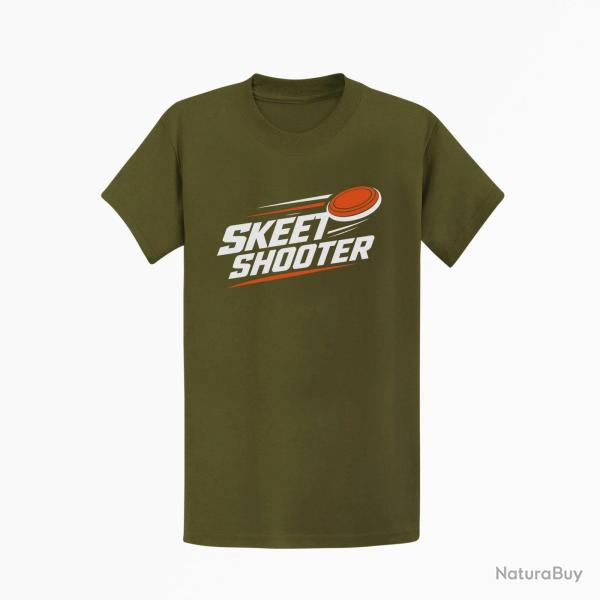 T-shirt Ball Trap Skeet Shooter Plateaux crois�s Kaki / Blanc et orange
