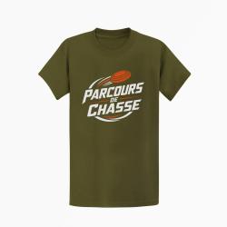 T-shirt Ball Trap Parcours de chasse Tireur Sporting Kaki / Blanc et orange