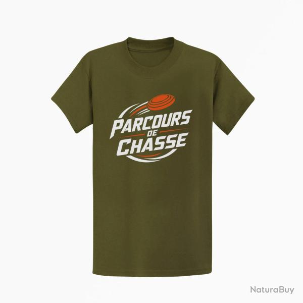 T-shirt Ball Trap Parcours de chasse Tireur Sporting Kaki / Blanc et orange