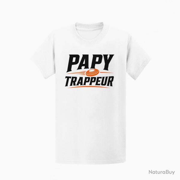 T-shirt Ball Trap Papy trappeur Cadeau passion Blanc / Orange