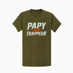 T-shirt Ball Trap Papy trappeur Cadeau passion Kaki / Blanc et orange
