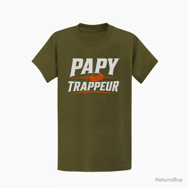 T-shirt Ball Trap Papy trappeur Cadeau passion Kaki / Blanc et orange