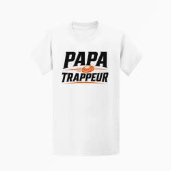 T-shirt Ball Trap Papa trappeur Cadeau personnalis&eacute; Blanc / Orange