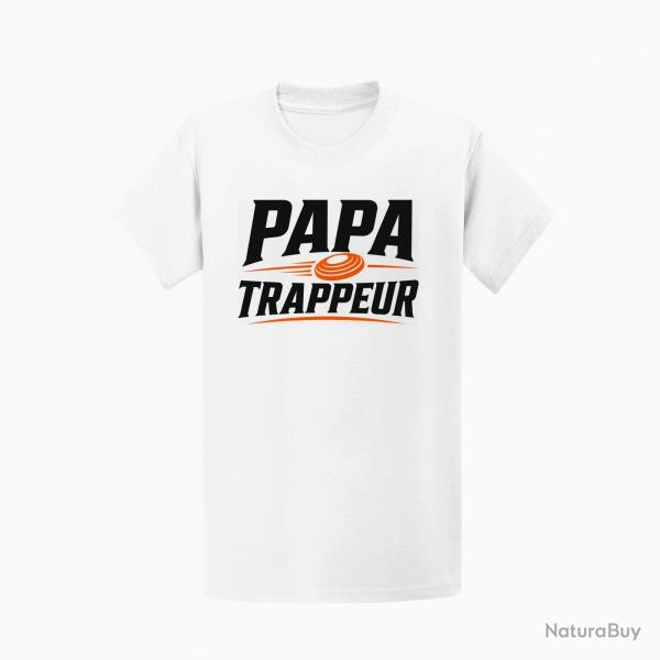 T-shirt Ball Trap Papa trappeur Cadeau personnalis� Blanc / Orange