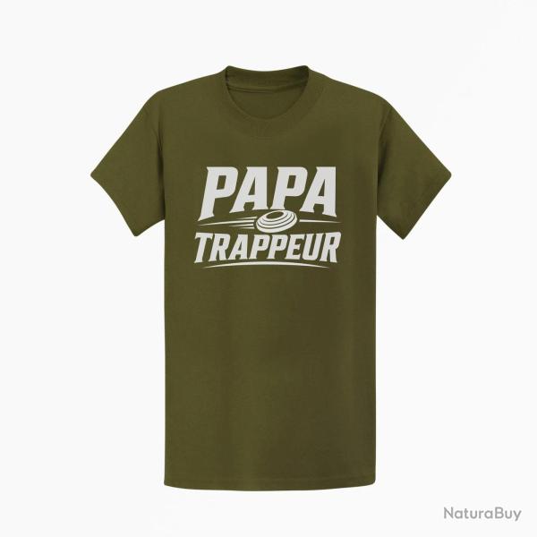 T-shirt Ball Trap Papa trappeur Cadeau personnalis� Kaki / Blanc