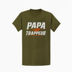 T-shirt Ball Trap Papa trappeur Cadeau personnalis&eacute; Kaki / Blanc et orange