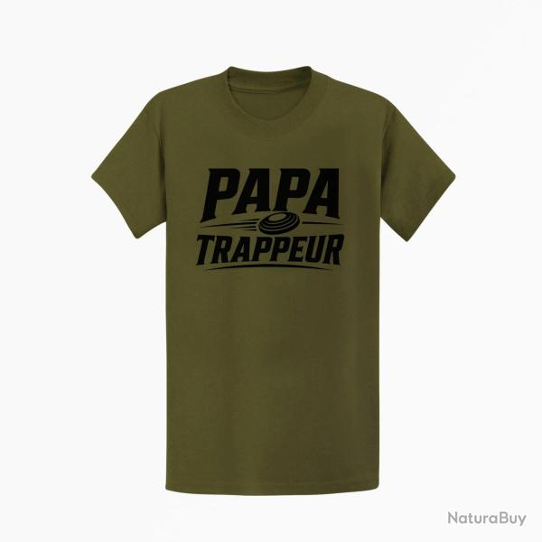 T-shirt Ball Trap Papa trappeur Cadeau personnalis� Kaki / Noir