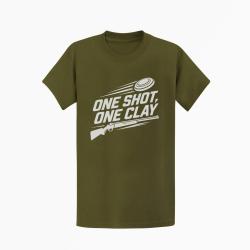 T-shirt Ball Trap One Shot One Clay Pr&eacute;cision Kaki / Blanc