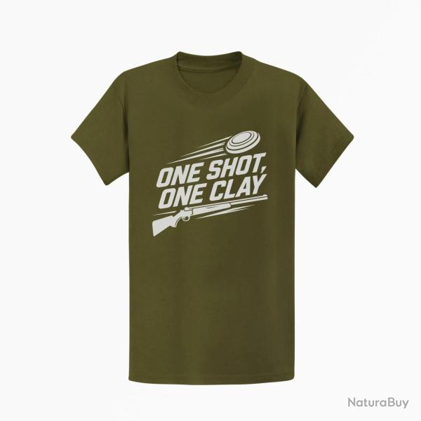 T-shirt Ball Trap One Shot One Clay Pr�cision Kaki / Blanc