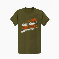 T-shirt Ball Trap One Shot One Clay Pr&eacute;cision Kaki / Blanc et orange