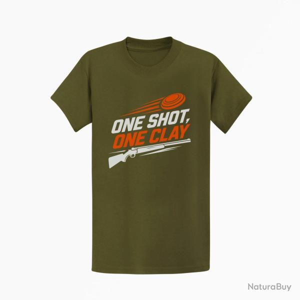 T-shirt Ball Trap One Shot One Clay Pr�cision Kaki / Blanc et orange