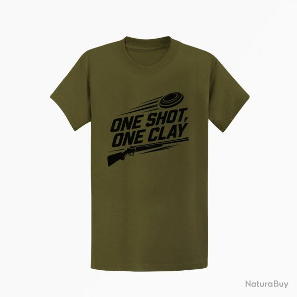 T-shirt Ball Trap One Shot One Clay Pr�cision Kaki / Noir