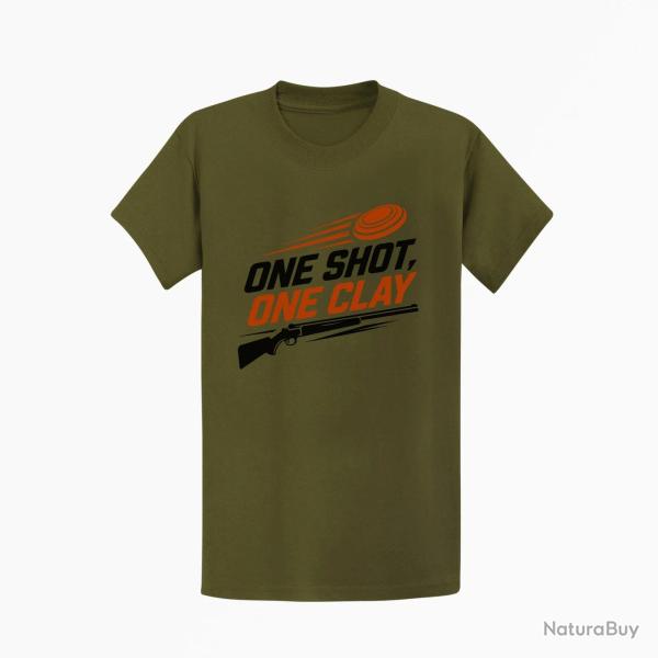T-shirt Ball Trap One Shot One Clay Pr�cision Kaki / Noir et orange