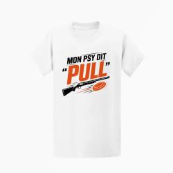 T-shirt Ball Trap Mon psy dit Pull Humour tireur Blanc / Orange
